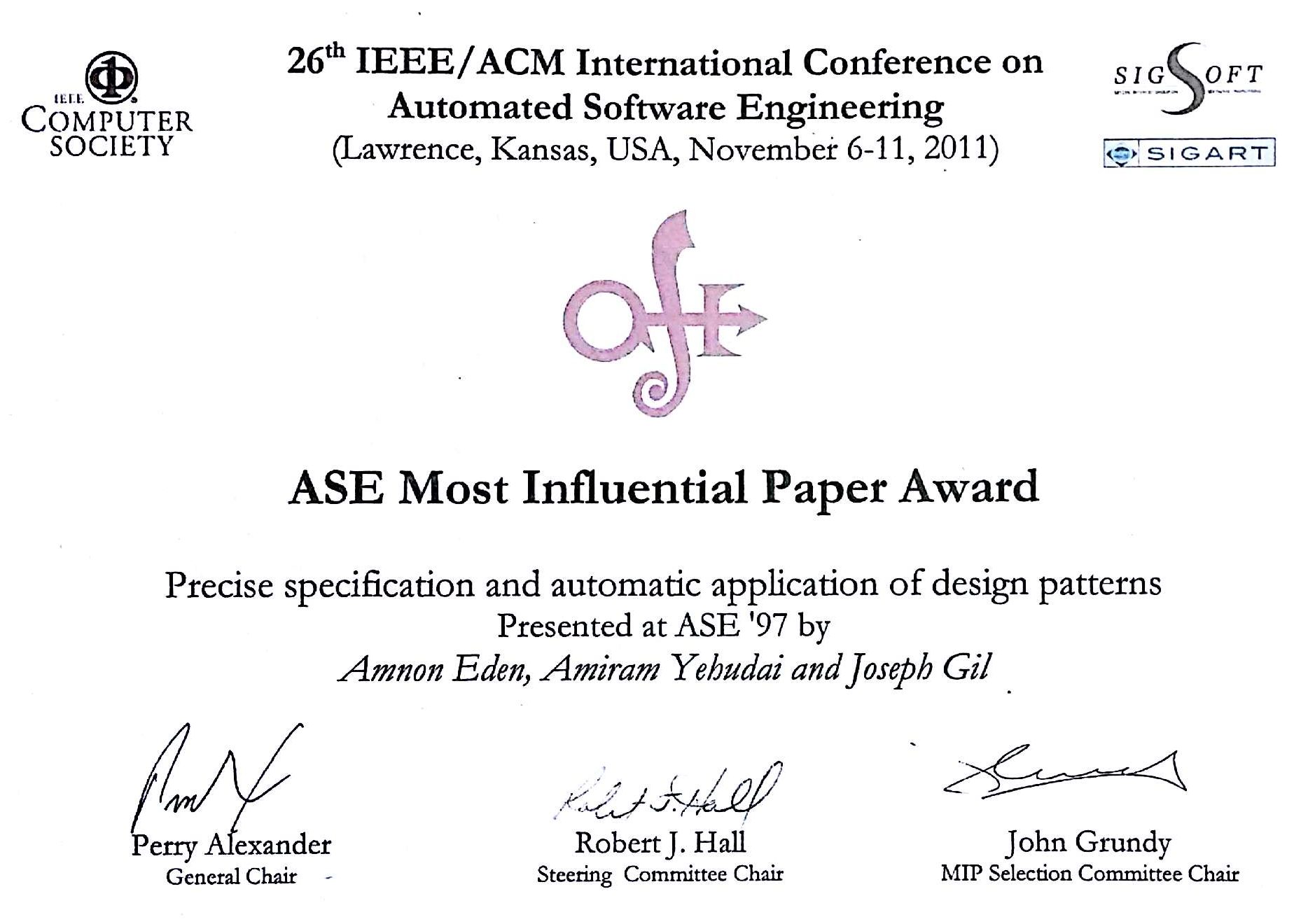 Automated Software Engineering Most Influential Paper Award